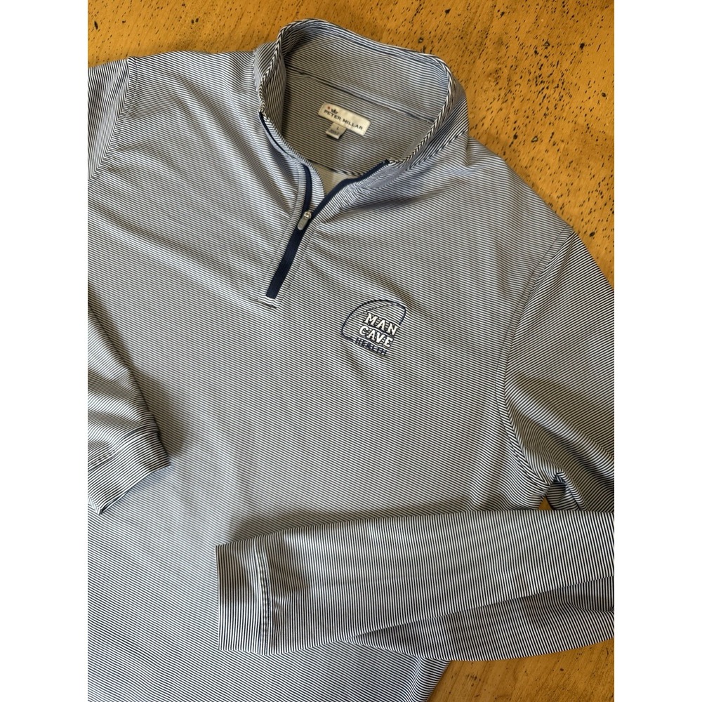 Peter Millar Pullover Mens Size‎ L White Pinstriped Quarter Zip Golf Sweatshirt